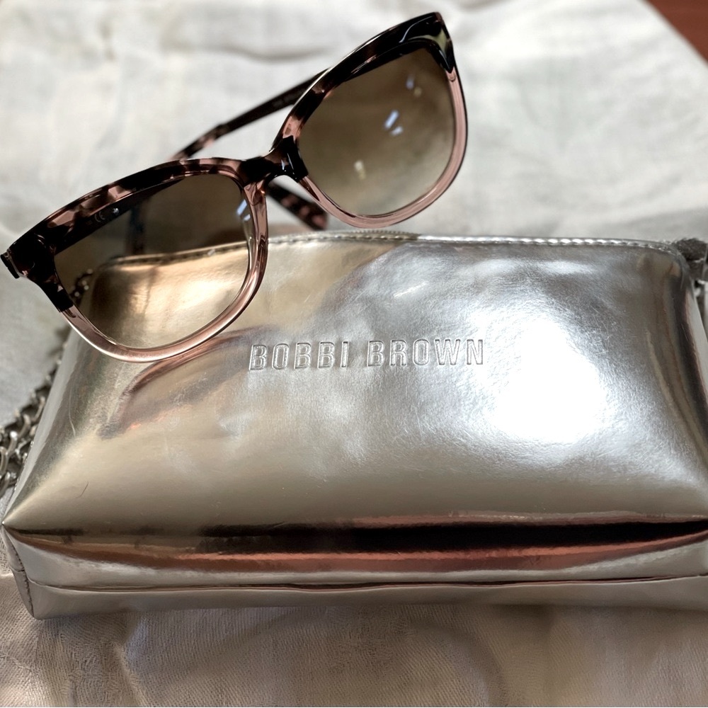Bobbi Brown The Stella/s DG4 Sunglasses, silver case that includes mirror.